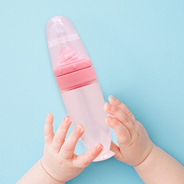 Pink 90 Ml Silicon Squeeze Bottle Feeder With Dispensing Spoon